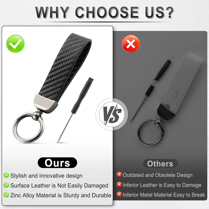 JUSTTOP Leather Keychain, Carbon Fiber Car Key Chain with Anti-Lost D-Ring and 2 Key Ring, Keychain Wristlet, Car Accessories, Universal Keychain for Men and Women (Black) - Image 5